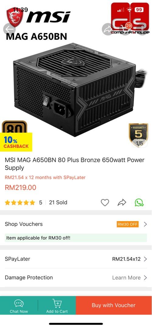 650w MSI MAG A650BN 80+ BRONZE, Computers & Tech, Parts & Accessories,  Other Accessories on Carousell