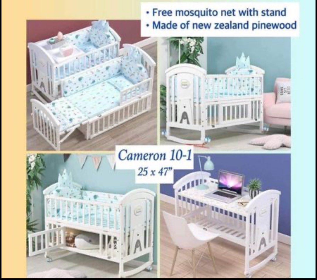 Multifunctional Baby Crib (Cameron 10in1) (Category: Cots & Cribs) located in Quezon City. Submitted by kfssupremacy (Listing ID 1271818454, Image 2). Description: Multifunctional Baby Crib Cameron 10in1 with Diaper Changing Table with Free Mosquito Net and Foam Almost New! ❗️ Pwede po sa maselan. Bought for 13k - Table - Newborn Crib, Co-sleeper, Rocker - Toddler Bed .