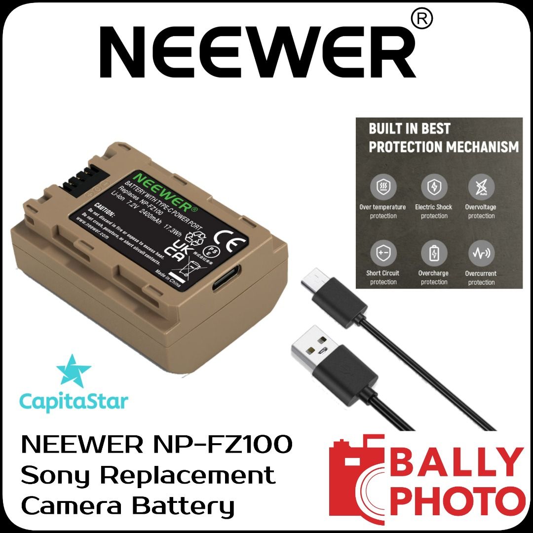NEEWER 2400Ah NP-FZ100 Batería de Repuesto Tipo C 2.5 Hrs Carga Rápida