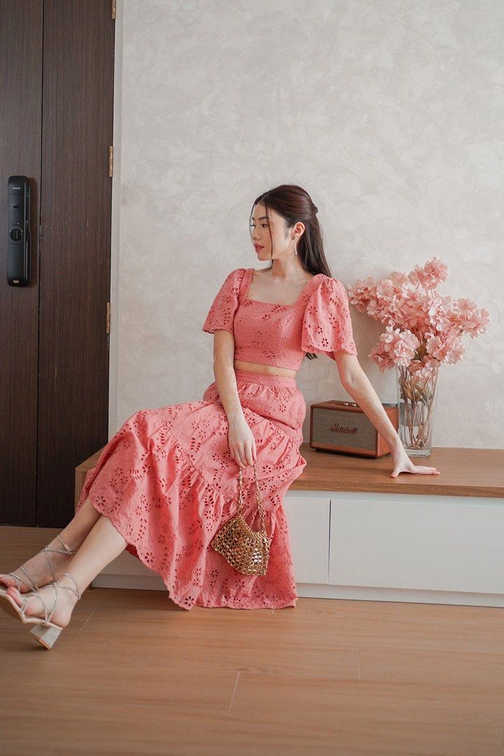 Pink eyelet skirt clearance