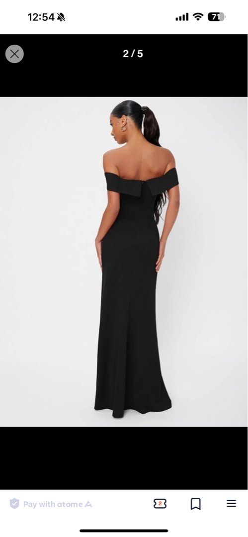 SHEIN Tall Solid Off Shoulder Backless Split Thigh Prom Dress