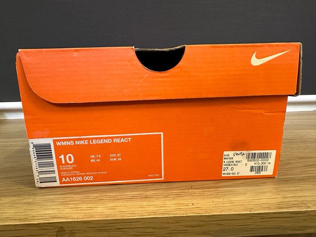 Original NIKE Legend React size: Mens 8.5 Wms 10 (Category: Sneakers) located in Caloocan City. Submitted by _preloved_bb (Listing ID 1269055829, Image 1). Description: Condition: 9.5/10 no since of scratches on the sole/heel part Bought at Japan 2021.