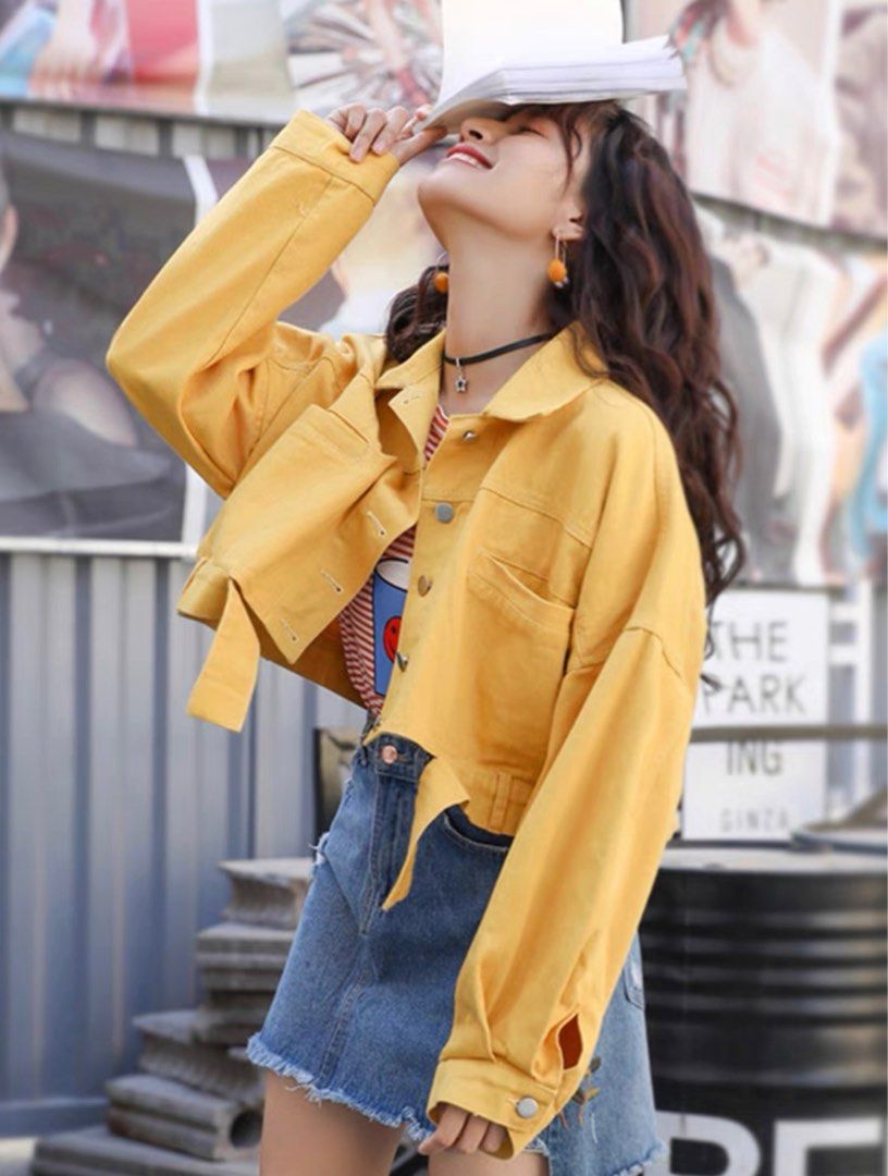 Oversized Yellow Denim Jacket Women s Fashion Coats Jackets and Outerwear on Carousell