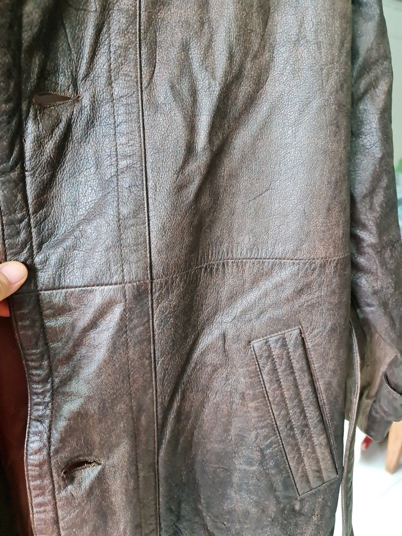 Real full leather trench coat