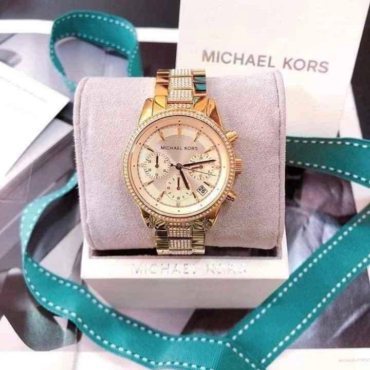 [RESTOCK]💯 ORIGINAL MICHAEL KORS RITZ CRYSTAL CHRONOGRAPH GOLD DIAL