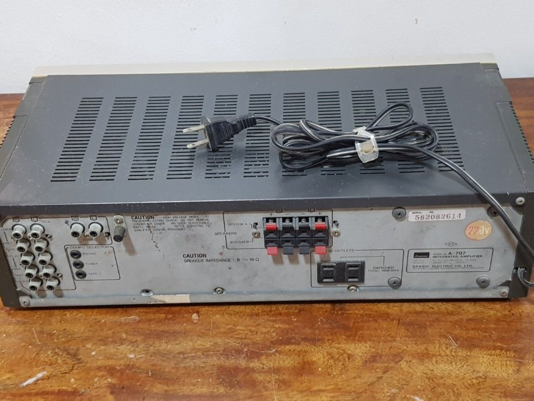 Sansui A-707 Integrated Amplifier READ (Category: Soundbars, Speakers & Amplifiers) located in Paranaque City. Submitted by vintagepopsicle (Listing ID 1271667291, Image 2). Description: Volume Control has what they call noisy or static. Tested with speakers and an MP3 player. Minsan nawawala sound, might need cleaning or attention. SOLD AS IS lang or for restoration. Gcash and Lalamove..