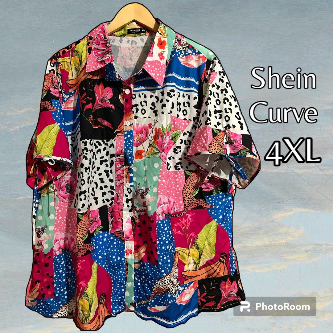 Shein Curve Plus size Vintage Retro Print Polo Blouse/Shirt, Women's Fashion,  Tops, Blouses on Carousell