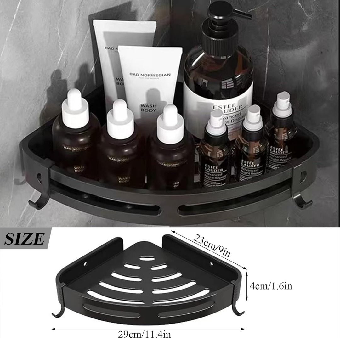 2 Pack Black Shower Caddy Shelf Basket Stainless Steel Adhesive Shower  Shelf Storage Organizer