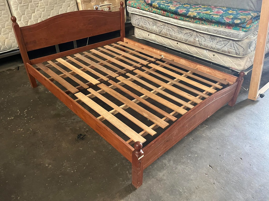 Solid Wood Katil Queen Bed Frame Kayu, Furniture & Home Living ...