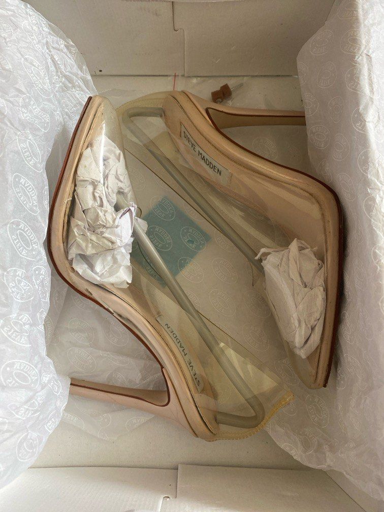 Steve Madden Vegas Clear Heels Women s Fashion Footwear Heels on Carousell