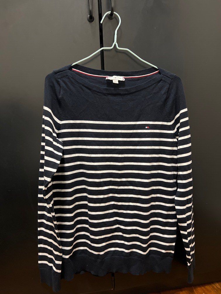 Tommy Hilfiger Stripped Navy Blue knitwear Sweater Carousell
