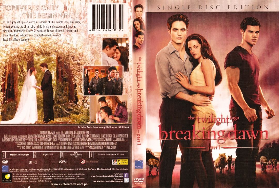 TWILIGHT Breaking Dawn P1 Single Disc Edition DVD, Hobbies & Toys ...