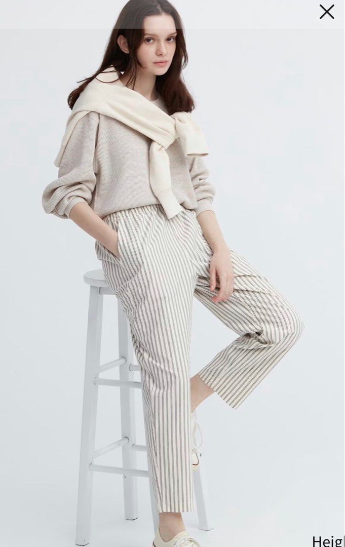 WOMEN'S COTTON RELAXED ANKLE PANTS (STRIPED)