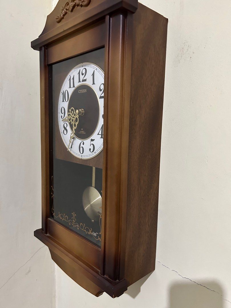 Vtg Wood CITIZEN Wall Clock pendulum with alarm every hour, Hobbies