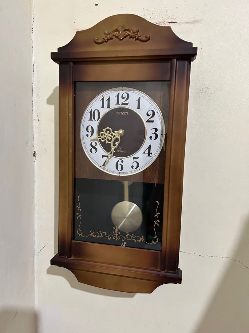 Vtg Wood CITIZEN Wall Clock pendulum with alarm every hour, Hobbies