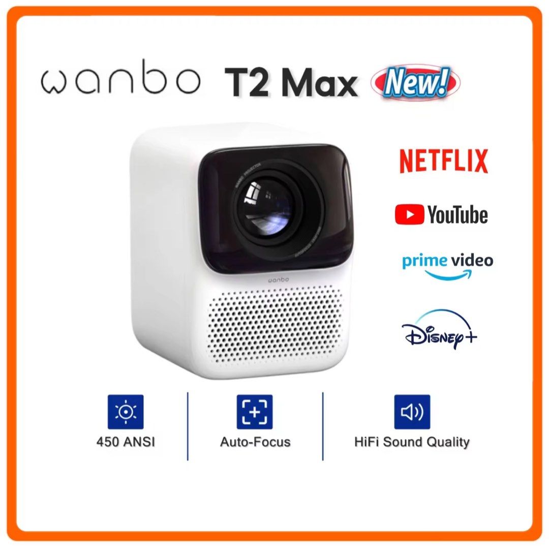 2023 Wanbo New T2 Max Projector 1080P 4K Decode Portable Android 9.0  Bluetooth Phone Mirror Speaker