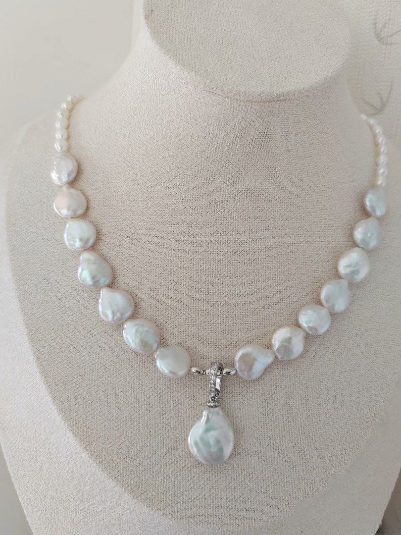 White Palace Freshwater Pearl Necklace Baroque Coin Pearls