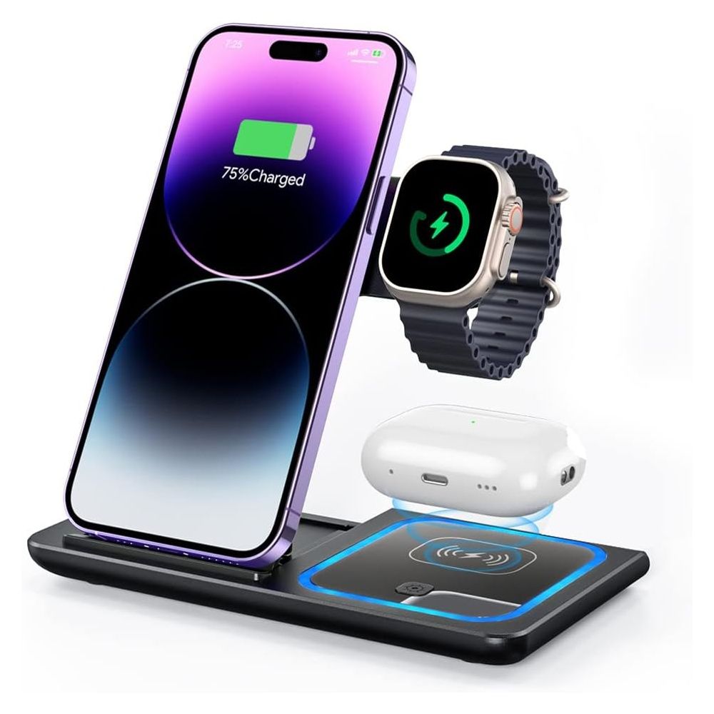 Wireless Charger Station, Qi-Certified 3 in 1 Fast Wireless Charger Stand  with Breathing Indicator Compatible with Apple Watch Airpods for iPhone  14/13/12/11/Pro Max/12 Mini/11 Pro/XR/8 Plus 