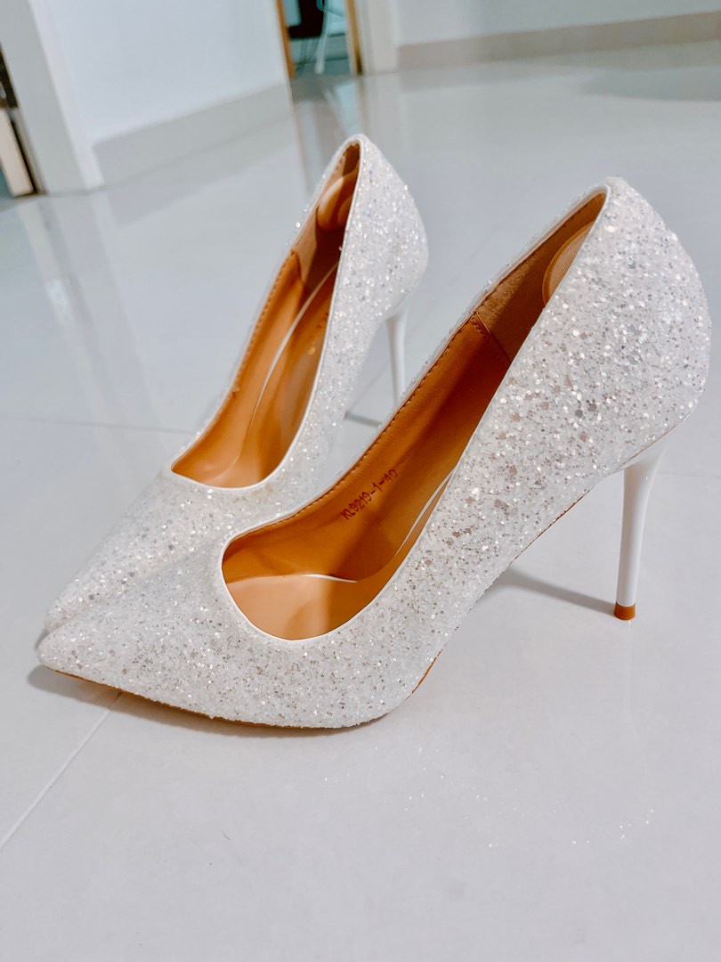 White sparkly high heels best sale