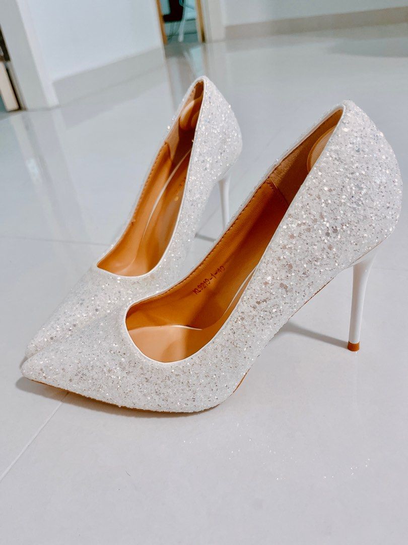 White glitter sales high heels