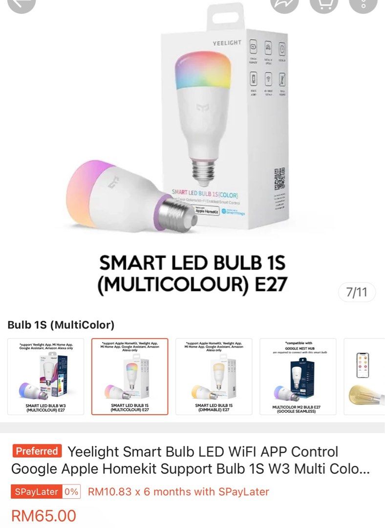 Yeelight Smart Wifi Bulb Smart Light RGB Alexa Google Home Homekit