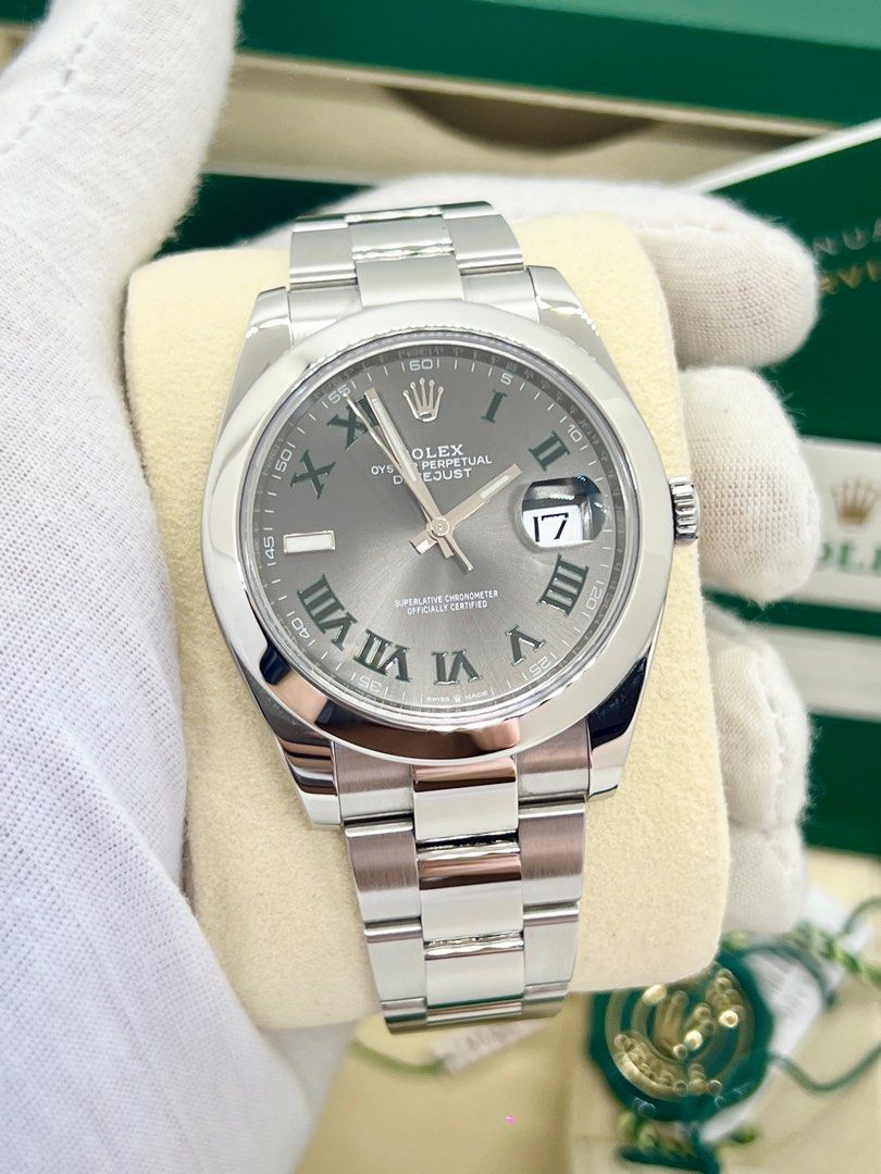 2018 Rolex Datejust Smooth Polished Bezel Oyster Bracelet Wimbledon 41mm