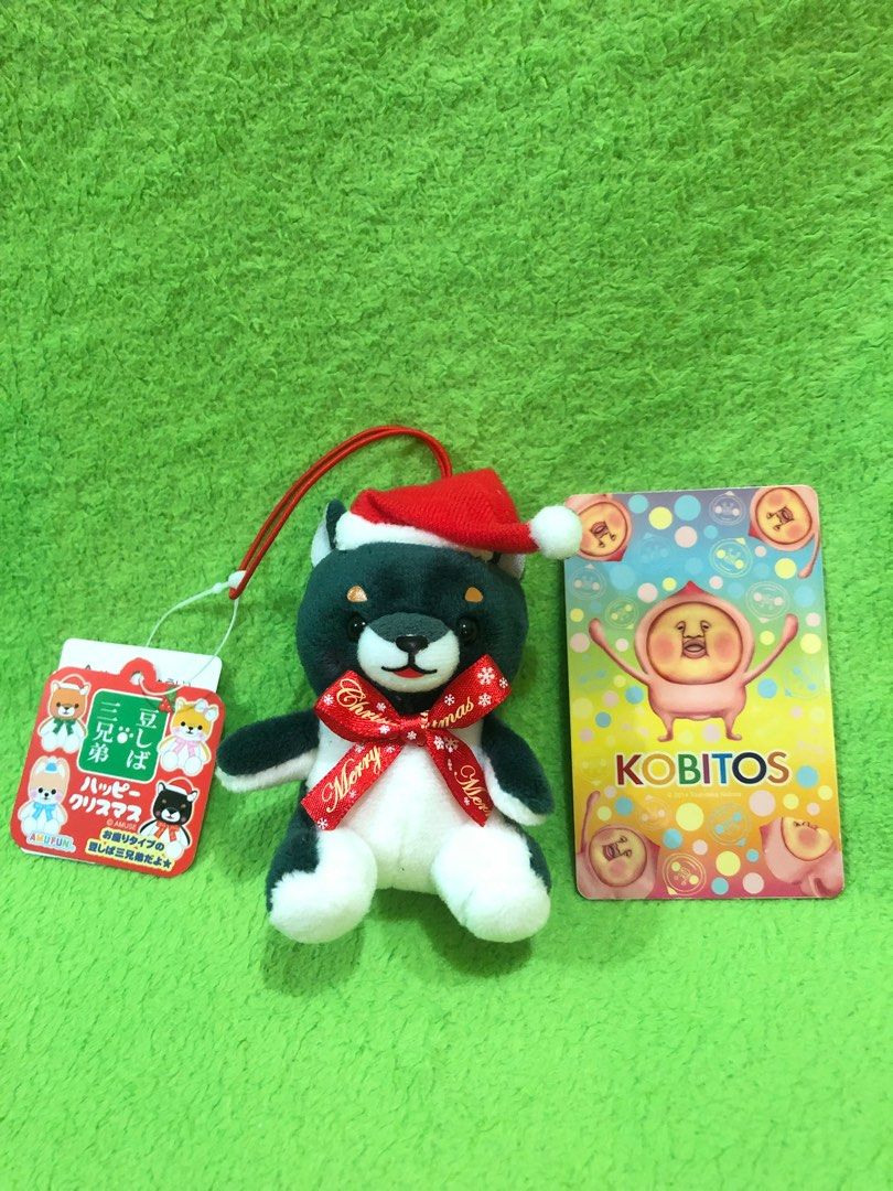 日本正版有牌- 豆柴三兄弟細公仔｛黑色柴犬聖誕禮物聖誕帽版｝*豆しば三兄弟* 豆ジロー*Shiba*, 興趣及遊戲, 玩具& 遊戲類-