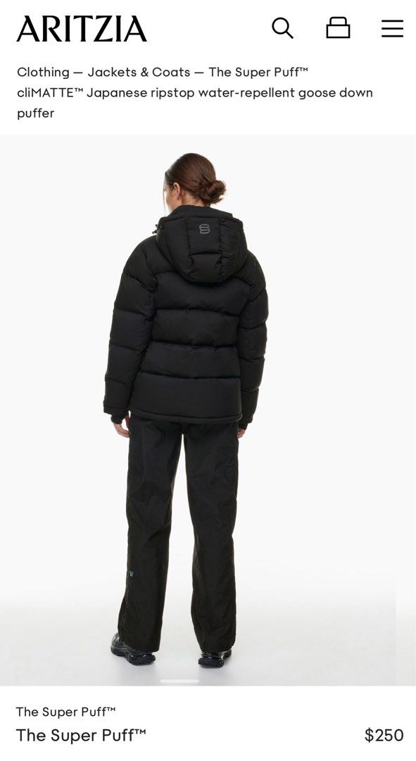 Aritzia The Super Puff cliMATTE Japanese ripstop water repellent goose down puffer