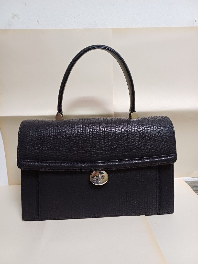 Authentic Elephant Leather Elegant Top Handle Handbag Black Made In Japan Reptile Association Bag