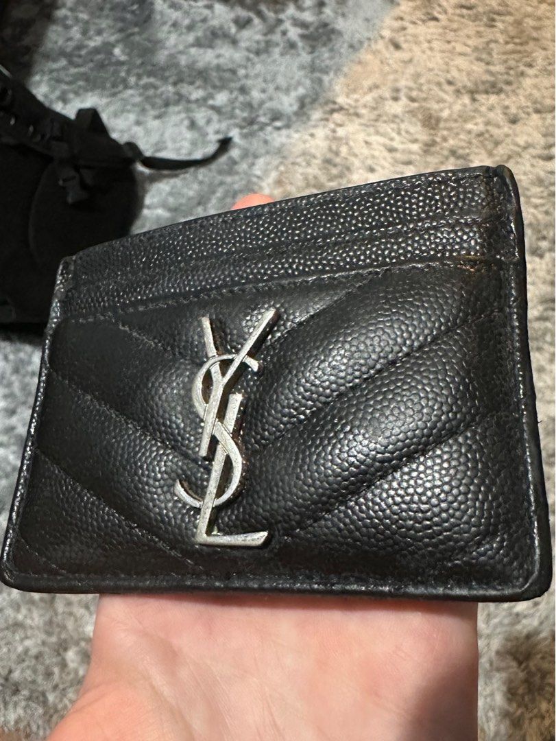 Authentic Yves Saint Laurent YSL Caviar Black Calfskin Unisex Cardholder Card Case Small Wallet with Silver Hardware