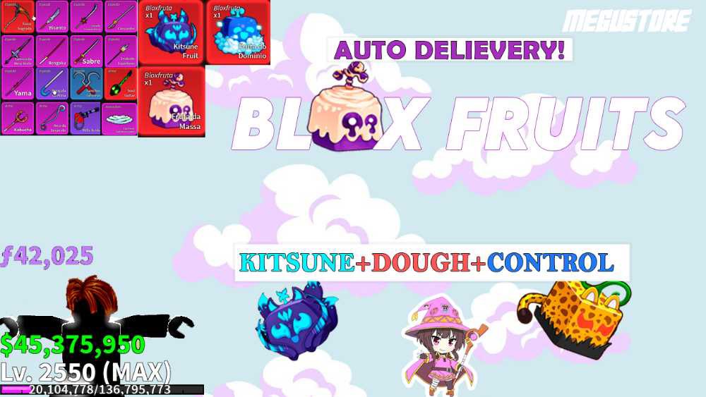 BLOX FRUITS KITSUNE + DOUGH + CONTROL INVENTORY + LEVEL 2550 + GHM + SG