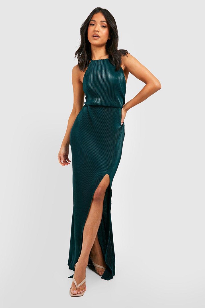 Pleated thigh on sale split maxi dress