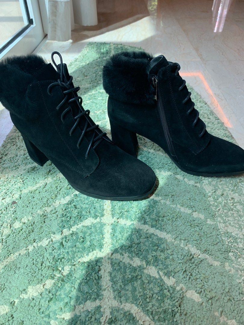 Brand new sheep leather black heels boots Women s Fashion