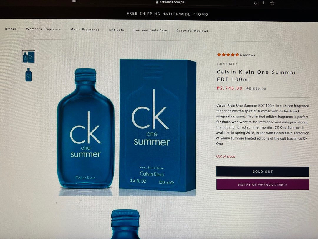 Calvin Klein One Summer Perfume for Men