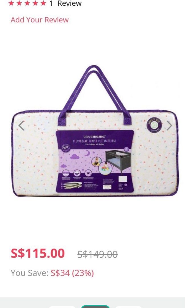 Clevamama foldable travel cot mattress, Babies & Kids, Baby Nursery