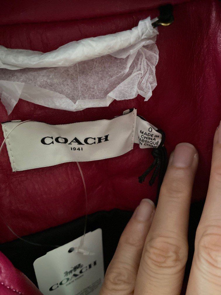 Coach pink leather jacket new arrivals