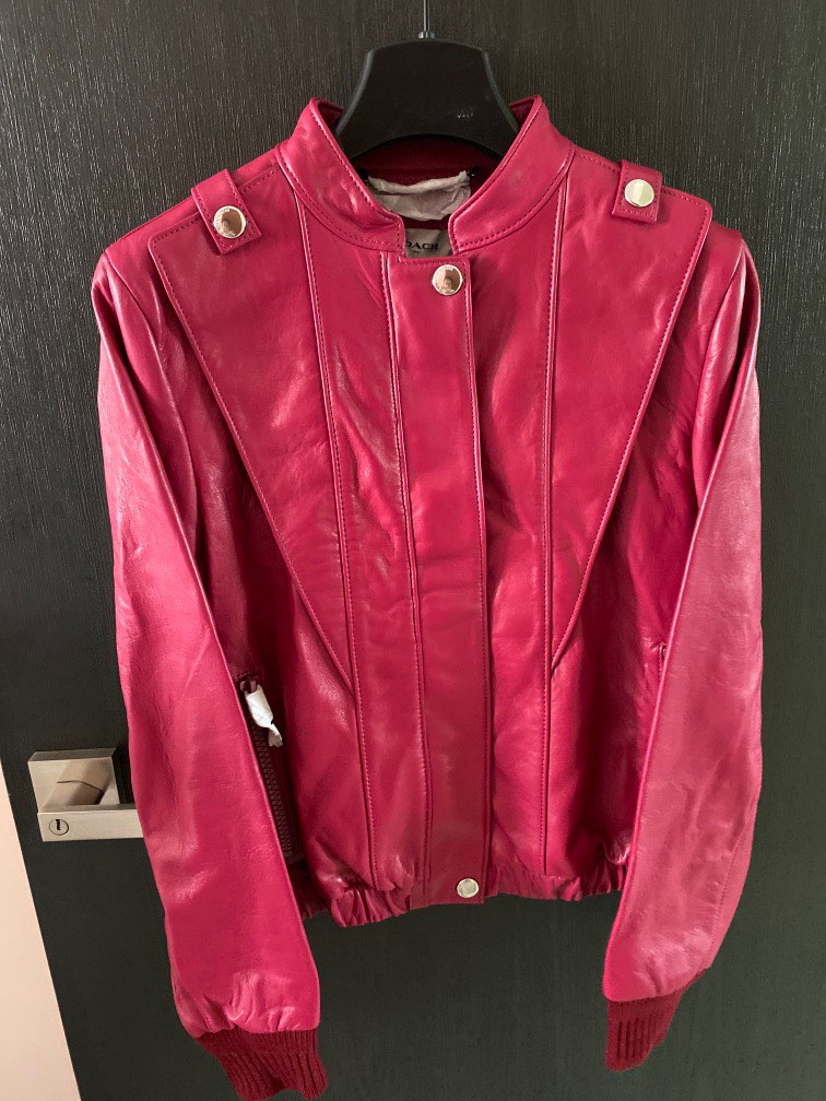 Coach pink leather jacket hot sale
