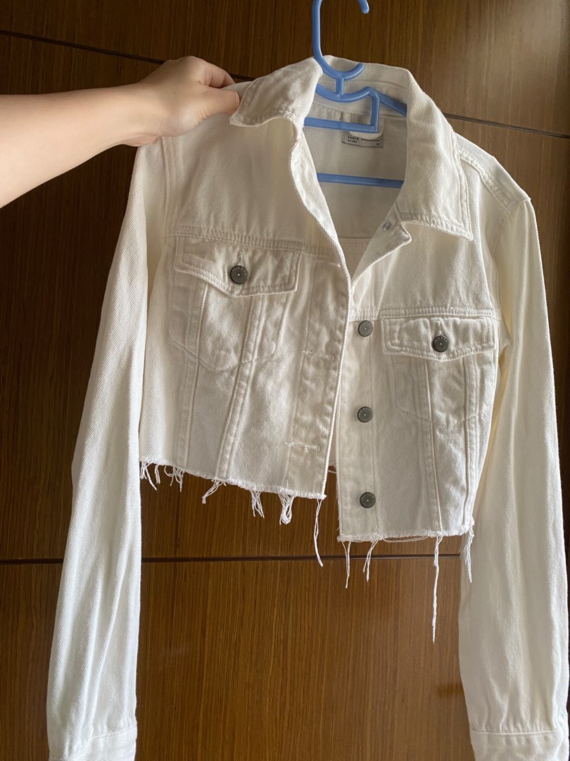 Cropped White Denim Jacket Women s Fashion Coats Jackets and