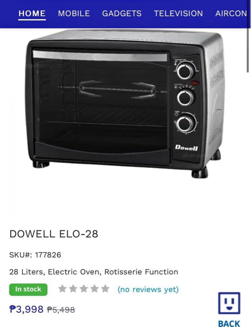 DOWELL ELECTRIC OVEN (Category: Ovens & Toasters) located in Dasmarinas. Submitted by mai1mai1 (Listing ID 1272107127, Image 1). Description: Brand New Never Used rfs: extra oven.
