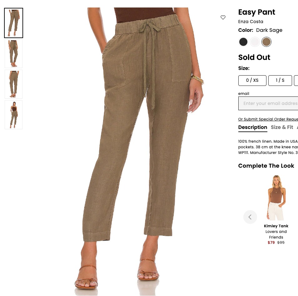 Enza Costa Easy Pants French Linen High Waist Drawstring Beach