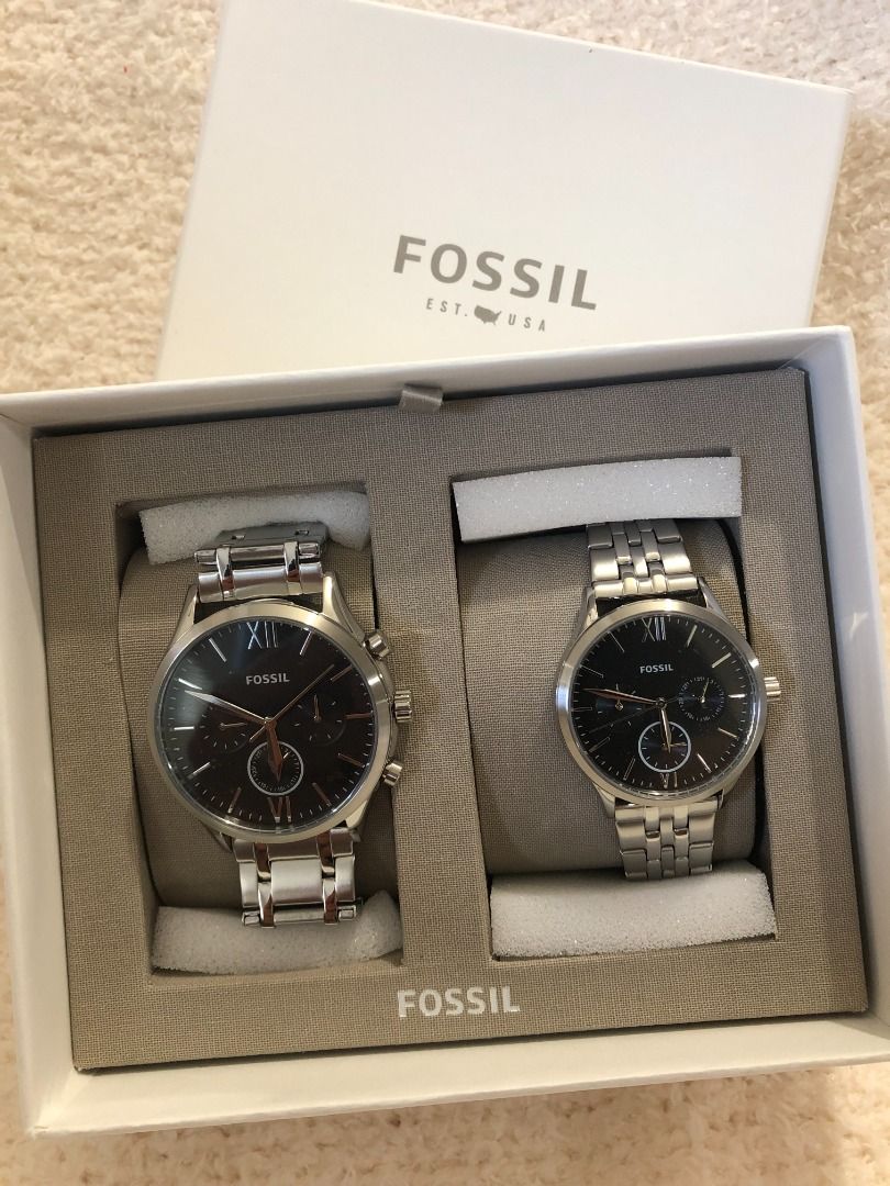 His and her fenmore midsize 2025 multifunction stainless steel watch gift set