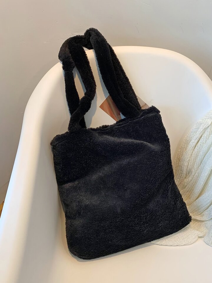 Black fluffy online tote bag