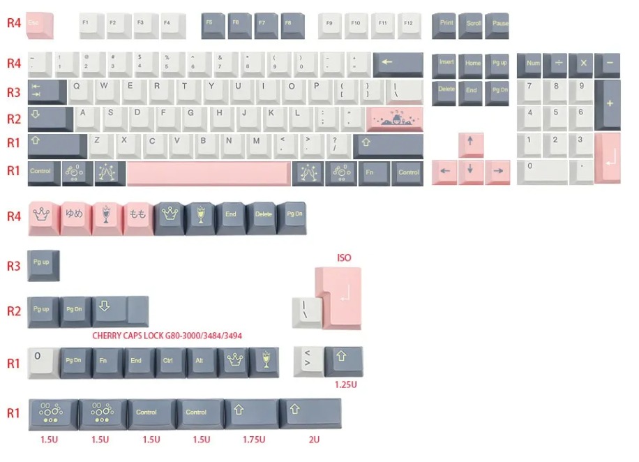 GMK Momo Yume Clone Cherry Profile PBT Dye Sublimated Keycaps (135 Keys ...
