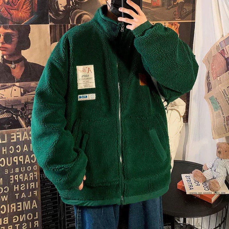 Green reversible 2ways teddy bear type puffy fluffy jacket