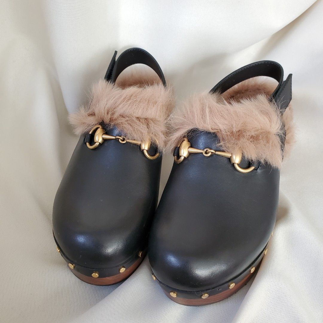 Gucci Amstel Fur lined Horsebit Clogs