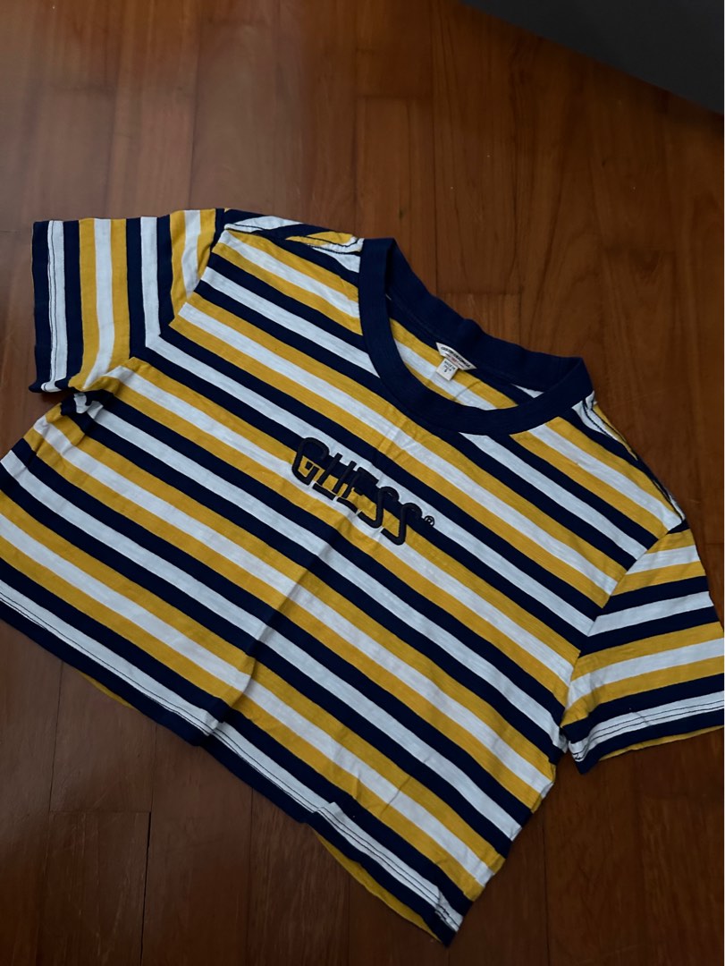 GUESS Striped Crop Top Men s Fashion Tops Sets Tshirts Polo