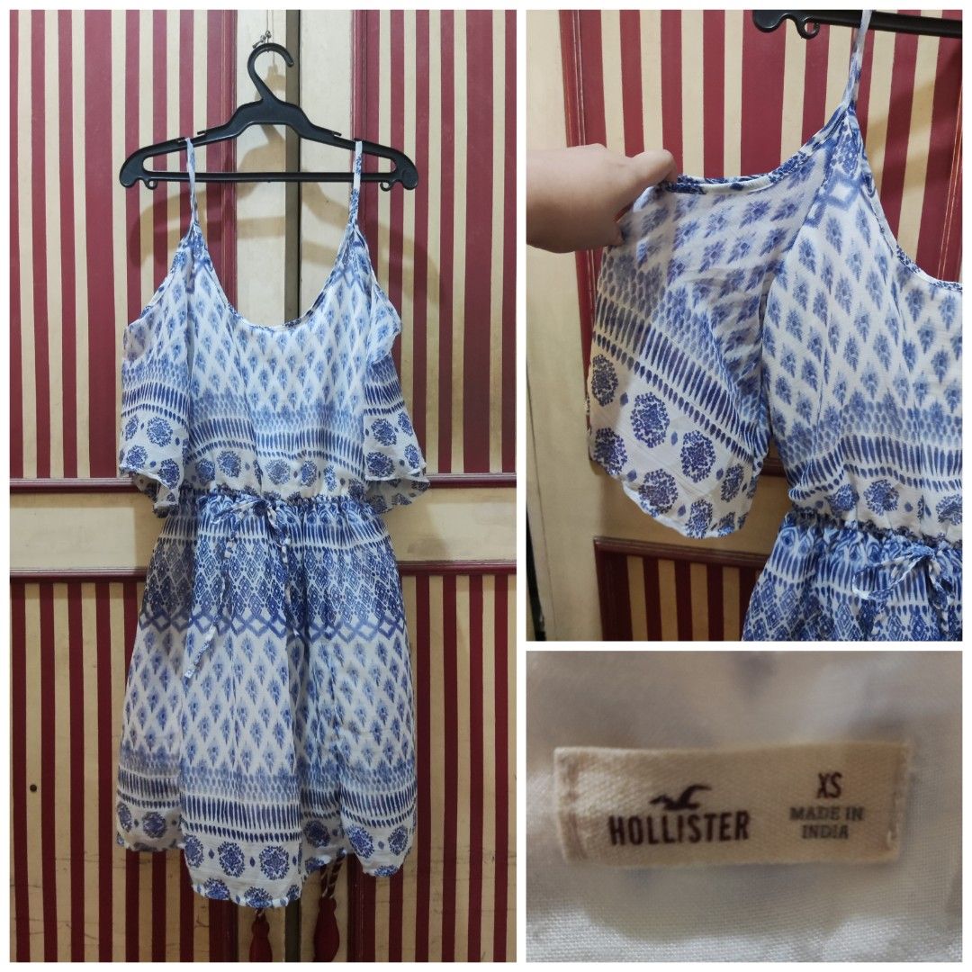 S Hollister Blue and White Chiffon Dress Women s Fashion Dresses Sets Dresses on Carousell