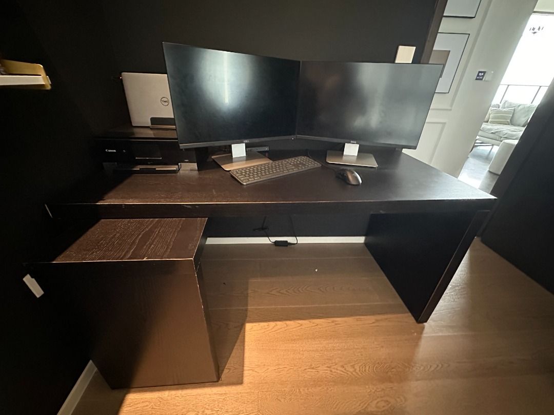 Ikea MALM Desk with pull out panel black brown Furniture Home