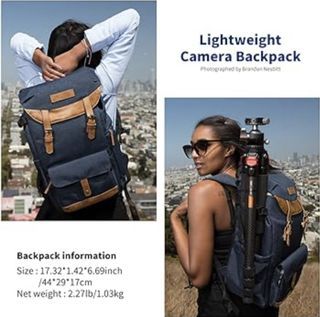 K&F Kentfaith Concept Lightweight Camera Backpack Padded Multi-functional Waterproof Bag Blue Brown Photographer Travel DSLR