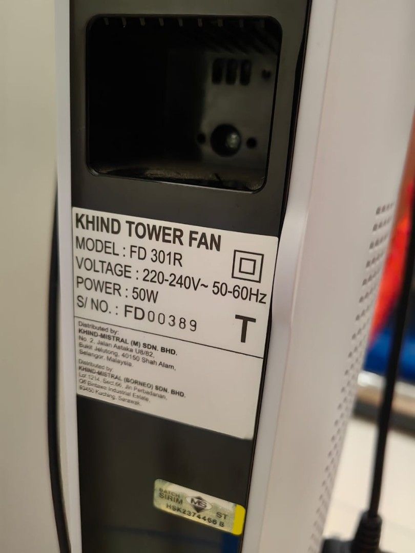 Khind Tower Fan FD301R, Furniture & Home Living, Lighting & Fans, Fans